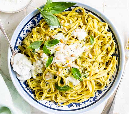 Linguine au pesto et à la stracciatella Casa Azzurra