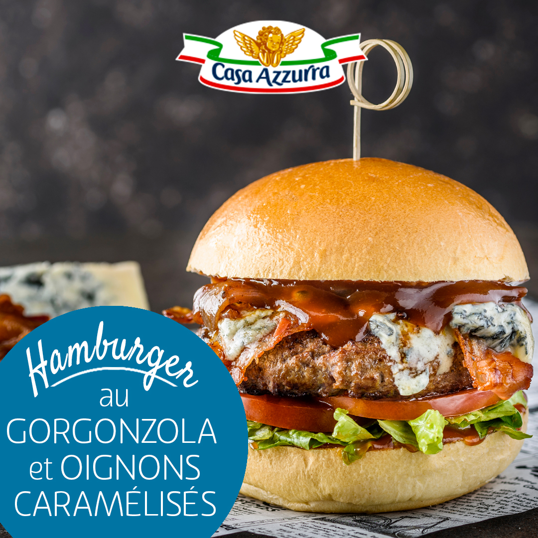 Burger au gorgonzola AOP Casa Azzurra et oignons caramélisés