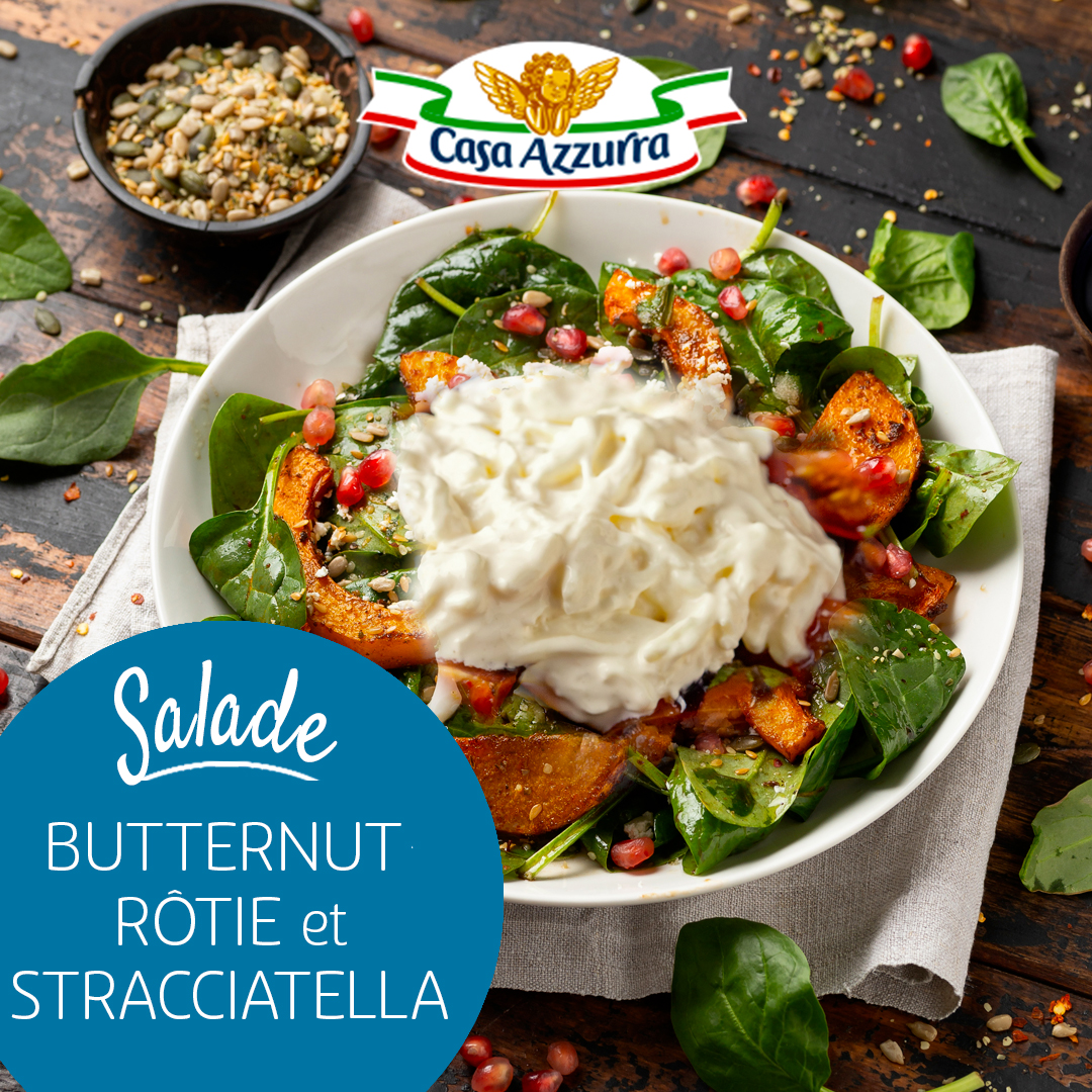 Salade d'automne à la courge butternut rôtie et stracciatella Casa Azzurra